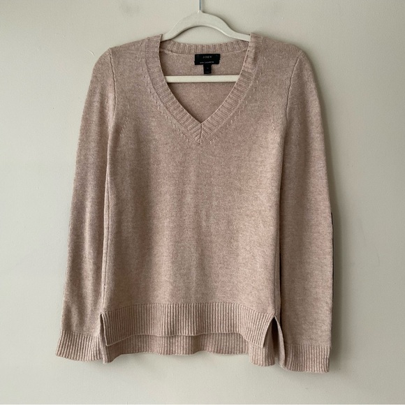 J. Crew V-Neck Wool and Cashmere Blend Sweater Leather Panels in Camel Size XS - Picture 3 of 9